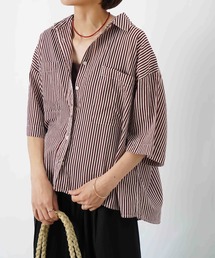 LC/LLL 【新色追加】キャンブリックボイル半袖プリントシャツ/ストライプシャツ