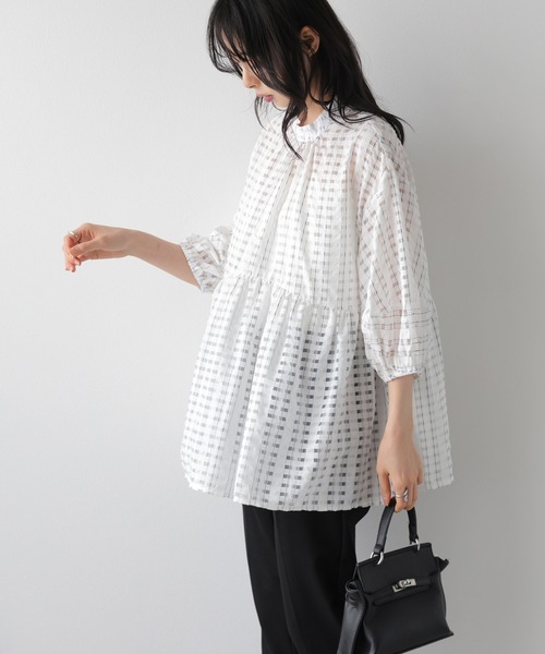 La-gemme(ラジェム)の「シアーチェックペプラムブラウス(シャツ/ブラウス・レディース・ブラック/ホワイト・フリー)」の3枚目の写真