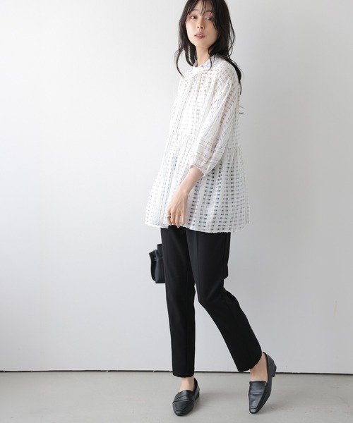 La-gemme(ラジェム)の「シアーチェックペプラムブラウス(シャツ/ブラウス・レディース・ブラック/ホワイト・フリー)」の5枚目の写真