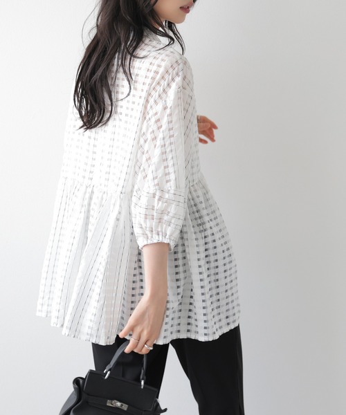 La-gemme(ラジェム)の「シアーチェックペプラムブラウス(シャツ/ブラウス・レディース・ブラック/ホワイト・フリー)」の6枚目の写真