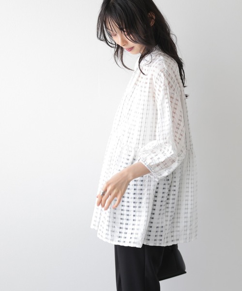 La-gemme(ラジェム)の「シアーチェックペプラムブラウス(シャツ/ブラウス・レディース・ブラック/ホワイト・フリー)」の7枚目の写真