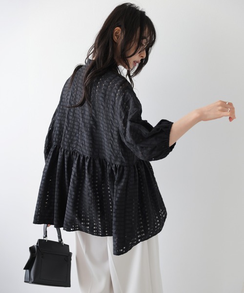 La-gemme(ラジェム)の「シアーチェックペプラムブラウス(シャツ/ブラウス・レディース・ブラック/ホワイト・フリー)」の8枚目の写真