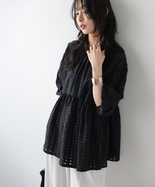La-gemme(ラジェム)の「シアーチェックペプラムブラウス(シャツ/ブラウス・レディース・ブラック/ホワイト・フリー)」の9枚目の写真