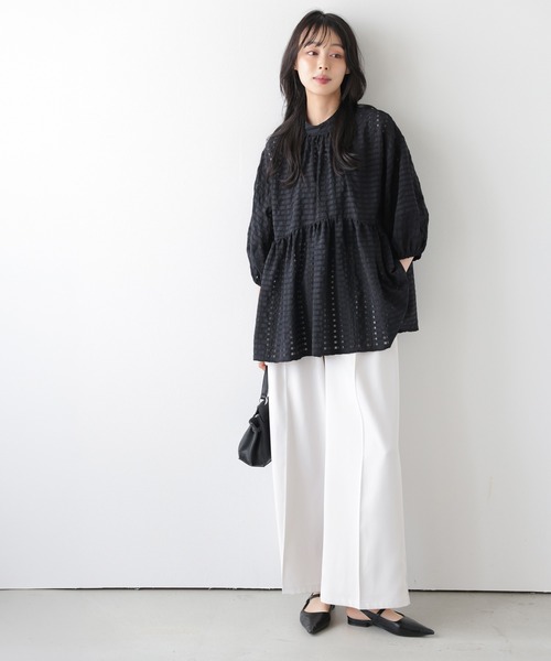 La-gemme(ラジェム)の「シアーチェックペプラムブラウス(シャツ/ブラウス・レディース・ブラック/ホワイト・フリー)」の11枚目の写真
