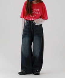 je crois soi 裾ドットボタンワイドデニムパンツ
