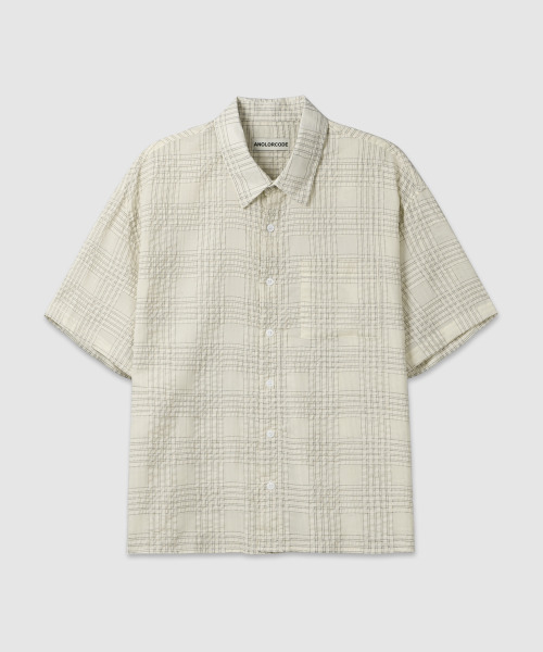 ANOLORCODE(アノローコード)の「ディアチェッククロップ半袖シャツ(アイボリー)(シャツ/ブラウス・レディース・アイボリー・MEDIUM/LARGE)」の2枚目の写真