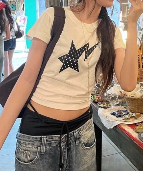 LADY LIKE（レディライク）の「【春夏新作】スタードット柄コンパクト半袖Tシャツ（Tシャツ/カットソー・レディース・ホワイト・M）」の5枚目の写真