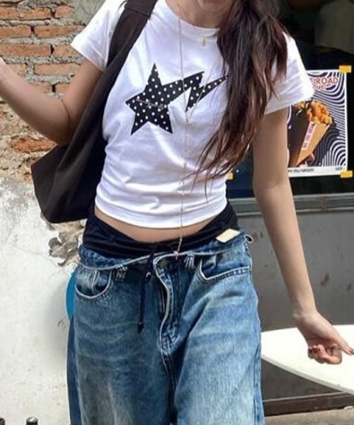 LADY LIKE（レディライク）の「【春夏新作】スタードット柄コンパクト半袖Tシャツ（Tシャツ/カットソー・レディース・ホワイト・M）」の3枚目の写真
