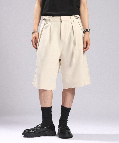 RAGEBLUE（レイジブルー）の「BELTED WIDE HALF SLACKS/ベルト付きワイドハーフスラックス（スラックス・メンズ・ホワイト/ブラック/グレー・MEDIUM/LARGE）」の2枚目の写真