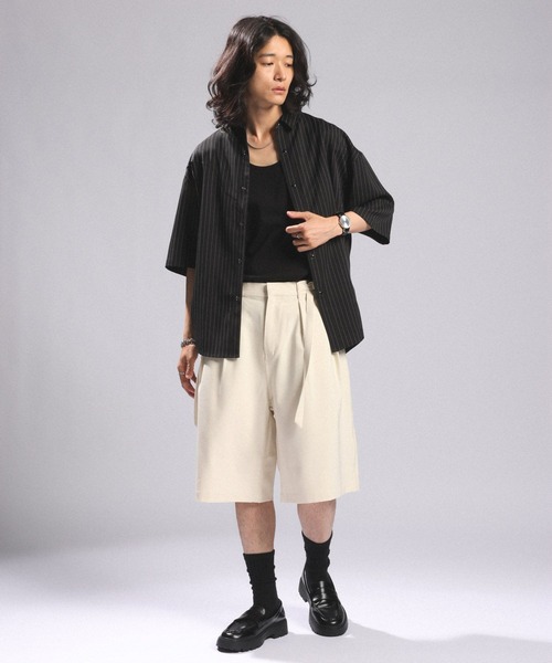 RAGEBLUE（レイジブルー）の「BELTED WIDE HALF SLACKS/ベルト付きワイドハーフスラックス（スラックス・メンズ・ホワイト/ブラック/グレー・MEDIUM/LARGE）」の12枚目の写真