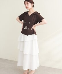 natural couture | ゴールドボタンジャケットドッキングワンピース(ワンピース)