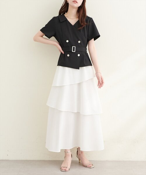 natural couture（ナチュラルクチュール）の「ゴールドボタンジャケットドッキングワンピース（ワンピース・レディース・ブラック/ライトベージュ/ブラウン・LARGE/MEDIUM）」の16枚目の写真