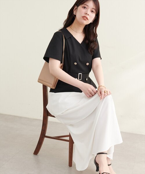 natural couture（ナチュラルクチュール）の「ゴールドボタンジャケットドッキングワンピース（ワンピース・レディース・ブラック/ライトベージュ/ブラウン・LARGE/MEDIUM）」の19枚目の写真