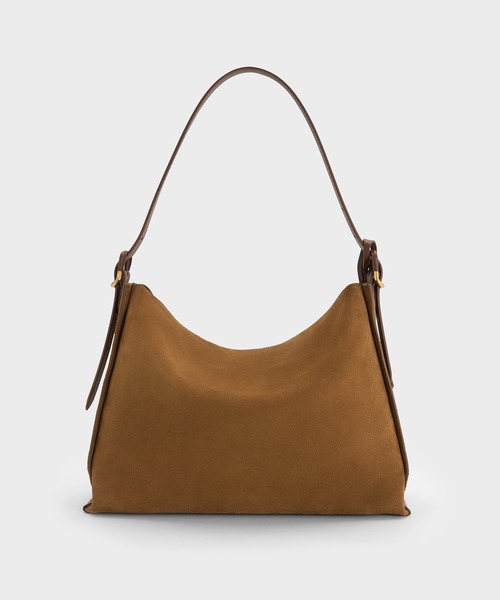 CHARLES & KEITH（チャールズ & キース）の「ラージ レザー＆スエードトップフラップ ホーボーバッグ（ショルダーバッグ・レディース・ブラウン・L）」の3枚目の写真