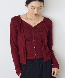 【身長/骨格別着用画像あり】フロントギャザーレイヤードカットカーディガン 秋服 羽織り 長袖 2WAY
