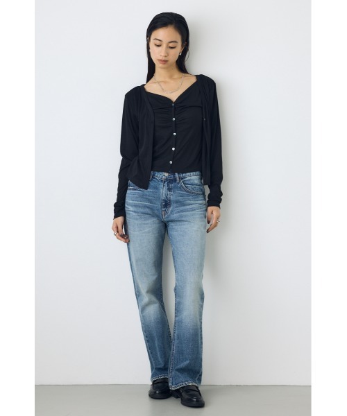 AZUL by moussy(アズールバイマウジー)の「【身長/骨格別着用画像あり】フロントギャザーレイヤードカットカーディガン 秋服 羽織り 長袖 2WAY(カーディガン/ボレロ・レディース・ブラック/杢グレー/オフホワイト/ボルドー・FREE)」の5枚目の写真
