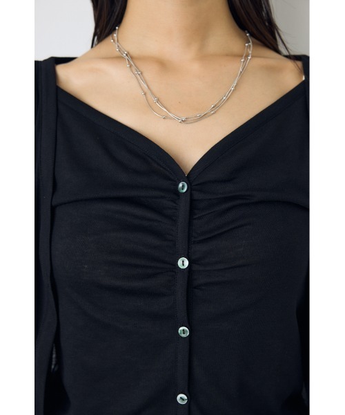 AZUL by moussy(アズールバイマウジー)の「【身長/骨格別着用画像あり】フロントギャザーレイヤードカットカーディガン 秋服 羽織り 長袖 2WAY(カーディガン/ボレロ・レディース・ブラック/杢グレー/オフホワイト/ボルドー・FREE)」の6枚目の写真