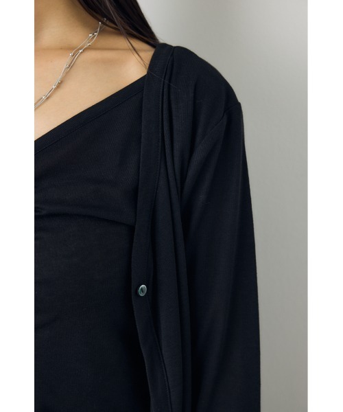 AZUL by moussy(アズールバイマウジー)の「【身長/骨格別着用画像あり】フロントギャザーレイヤードカットカーディガン 秋服 羽織り 長袖 2WAY(カーディガン/ボレロ・レディース・ブラック/杢グレー/オフホワイト/ボルドー・FREE)」の7枚目の写真