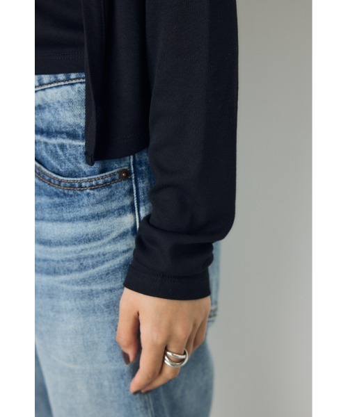 AZUL by moussy(アズールバイマウジー)の「【身長/骨格別着用画像あり】フロントギャザーレイヤードカットカーディガン 秋服 羽織り 長袖 2WAY(カーディガン/ボレロ・レディース・ブラック/杢グレー/オフホワイト/ボルドー・FREE)」の9枚目の写真