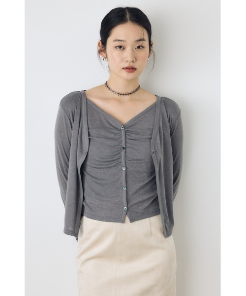 AZUL by moussy(アズールバイマウジー)の「【身長/骨格別着用画像あり】フロントギャザーレイヤードカットカーディガン 秋服 羽織り 長袖 2WAY(カーディガン/ボレロ・レディース・ブラック/杢グレー/オフホワイト/ボルドー・FREE)」の12枚目の写真
