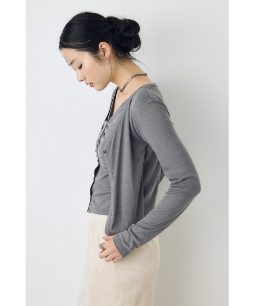 AZUL by moussy(アズールバイマウジー)の「【身長/骨格別着用画像あり】フロントギャザーレイヤードカットカーディガン 秋服 羽織り 長袖 2WAY(カーディガン/ボレロ・レディース・ブラック/杢グレー/オフホワイト/ボルドー・FREE)」の14枚目の写真