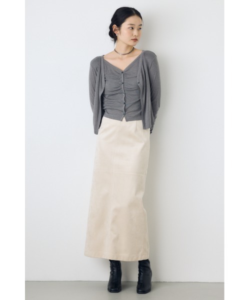 AZUL by moussy(アズールバイマウジー)の「【身長/骨格別着用画像あり】フロントギャザーレイヤードカットカーディガン 秋服 羽織り 長袖 2WAY(カーディガン/ボレロ・レディース・ブラック/杢グレー/オフホワイト/ボルドー・FREE)」の16枚目の写真