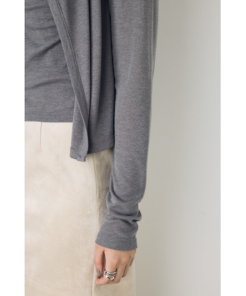 AZUL by moussy(アズールバイマウジー)の「【身長/骨格別着用画像あり】フロントギャザーレイヤードカットカーディガン 秋服 羽織り 長袖 2WAY(カーディガン/ボレロ・レディース・ブラック/杢グレー/オフホワイト/ボルドー・FREE)」の19枚目の写真