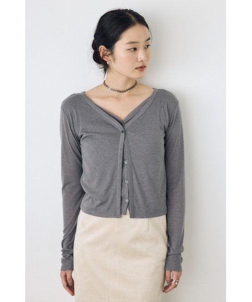 AZUL by moussy(アズールバイマウジー)の「【身長/骨格別着用画像あり】フロントギャザーレイヤードカットカーディガン 秋服 羽織り 長袖 2WAY(カーディガン/ボレロ・レディース・ブラック/杢グレー/オフホワイト/ボルドー・FREE)」の20枚目の写真