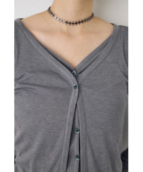 AZUL by moussy(アズールバイマウジー)の「【身長/骨格別着用画像あり】フロントギャザーレイヤードカットカーディガン 秋服 羽織り 長袖 2WAY(カーディガン/ボレロ・レディース・ブラック/杢グレー/オフホワイト/ボルドー・FREE)」の21枚目の写真