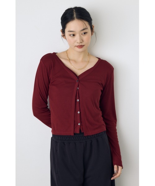 AZUL by moussy(アズールバイマウジー)の「【身長/骨格別着用画像あり】フロントギャザーレイヤードカットカーディガン 秋服 羽織り 長袖 2WAY(カーディガン/ボレロ・レディース・ブラック/杢グレー/オフホワイト/ボルドー・FREE)」の22枚目の写真