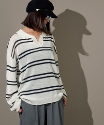 MAISON SELECT（メゾンセレクト）の「7E11 シアーボーダー スキッパーニットプルオーバー（ニット/セーター）」