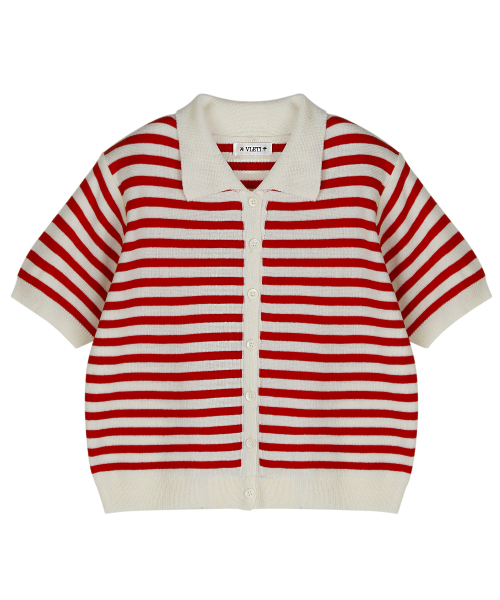 VLETI(ブレッティ)の「V-neck Stripe Collar Half Knit Cardigan (Red)(カーディガン/ボレロ・レディース・レッド・FREE)」の2枚目の写真