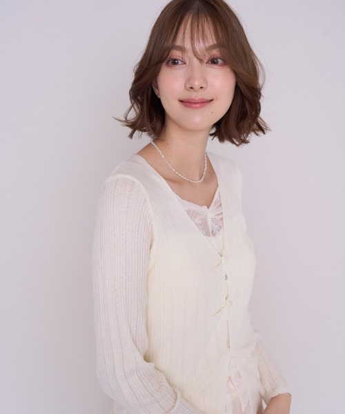 MISCH MASCH(ミッシュマッシュ)の「2026秋冬新作 レースレイヤードリブニット(ニット/セーター・レディース・アイボリー/ブラウン/グレー・フリ-)」の8枚目の写真