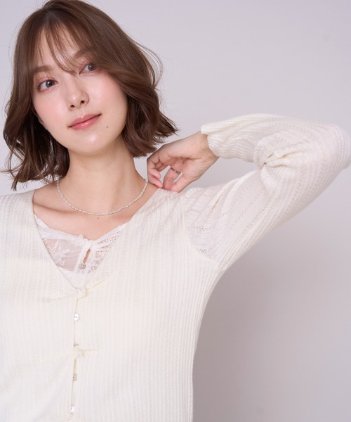 MISCH MASCH(ミッシュマッシュ)の「2026秋冬新作 レースレイヤードリブニット(ニット/セーター・レディース・アイボリー/ブラウン/グレー・フリ-)」の6枚目の写真