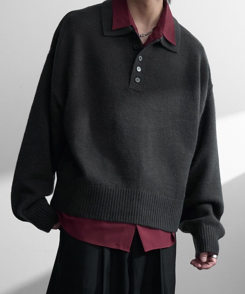 welise（ウェライズ）の「【welise/ウェライズ】-2026AW-マルチプルファンクションズ ショート丈ニットポロシャツ（ポロシャツ・メンズ・ブラック/杢グレー/チャコールグレー/ダークネイビー/ワインレッド・M/S/L）」の11枚目の写真