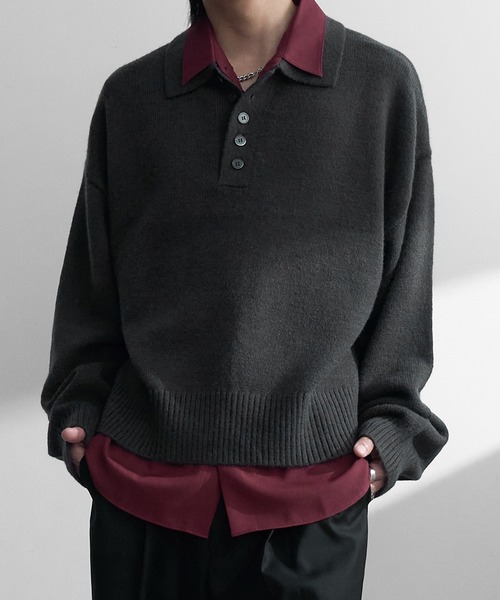 welise（ウェライズ）の「【welise/ウェライズ】-2026AW-マルチプルファンクションズ ショート丈ニットポロシャツ（ポロシャツ・メンズ・ブラック/杢グレー/チャコールグレー/ダークネイビー/ワインレッド・M/S/L）」の13枚目の写真