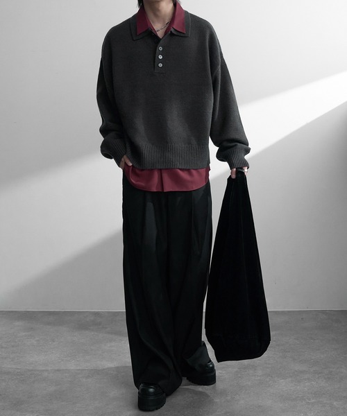 welise（ウェライズ）の「【welise/ウェライズ】-2026AW-マルチプルファンクションズ ショート丈ニットポロシャツ（ポロシャツ・メンズ・ブラック/杢グレー/チャコールグレー/ダークネイビー/ワインレッド・M/S/L）」の16枚目の写真