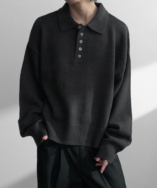 welise（ウェライズ）の「【welise/ウェライズ】-2026AW-マルチプルファンクションズ ショート丈ニットポロシャツ（ポロシャツ・メンズ・ブラック/杢グレー/チャコールグレー/ダークネイビー/ワインレッド・M/S/L）」の9枚目の写真
