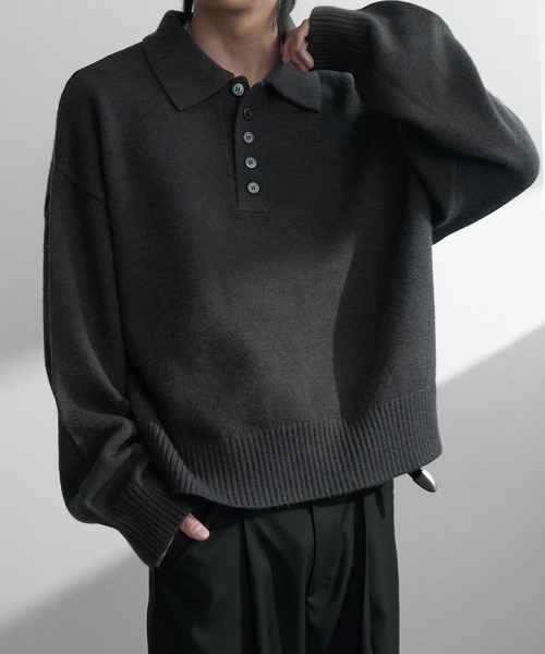 welise（ウェライズ）の「【welise/ウェライズ】-2026AW-マルチプルファンクションズ ショート丈ニットポロシャツ（ポロシャツ・メンズ・ブラック/杢グレー/チャコールグレー/ダークネイビー/ワインレッド・M/S/L）」の7枚目の写真