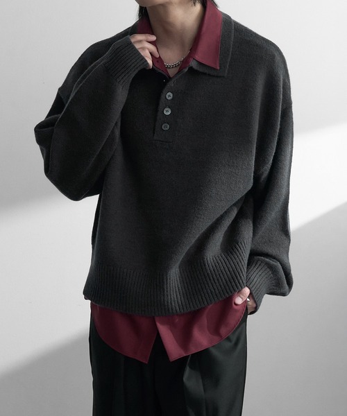 welise（ウェライズ）の「【welise/ウェライズ】-2026AW-マルチプルファンクションズ ショート丈ニットポロシャツ（ポロシャツ・メンズ・ブラック/杢グレー/チャコールグレー/ダークネイビー/ワインレッド・M/S/L）」の14枚目の写真