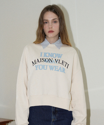Logo Embroidery Round Crop Sweatshirt (Cream)
