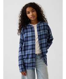 GAP | オーバーサイズ フード付き フランネルシャツ (キッズ)(シャツ/ブラウス)