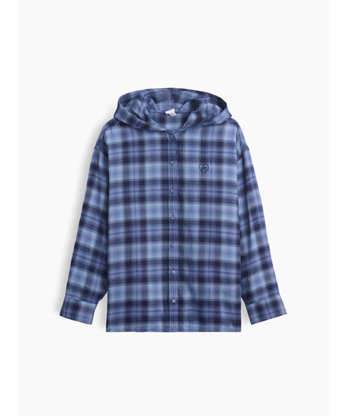 GAP(ギャップ)の「オーバーサイズ フード付き フランネルシャツ (キッズ)(シャツ/ブラウス・キッズ・ブルー系その他/グレー・140cm/150cm/160cm/110cm/120cm/130cm)」の3枚目の写真