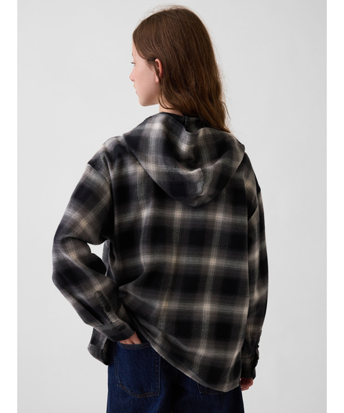 GAP(ギャップ)の「オーバーサイズ フード付き フランネルシャツ (キッズ)(シャツ/ブラウス・キッズ・ブルー系その他/グレー・140cm/150cm/160cm/110cm/120cm/130cm)」の4枚目の写真