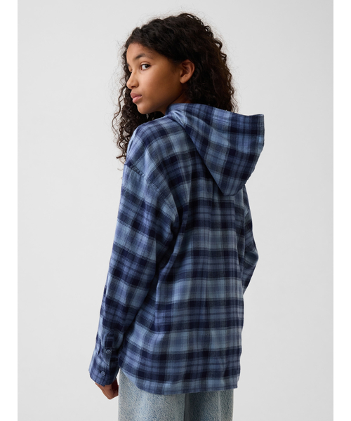 GAP(ギャップ)の「オーバーサイズ フード付き フランネルシャツ (キッズ)(シャツ/ブラウス・キッズ・ブルー系その他/グレー・140cm/150cm/160cm/110cm/120cm/130cm)」の5枚目の写真