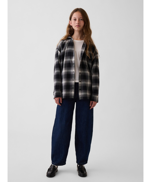 GAP(ギャップ)の「オーバーサイズ フード付き フランネルシャツ (キッズ)(シャツ/ブラウス・キッズ・ブルー系その他/グレー・140cm/150cm/160cm/110cm/120cm/130cm)」の6枚目の写真