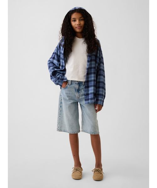 GAP(ギャップ)の「オーバーサイズ フード付き フランネルシャツ (キッズ)(シャツ/ブラウス・キッズ・ブルー系その他/グレー・140cm/150cm/160cm/110cm/120cm/130cm)」の7枚目の写真