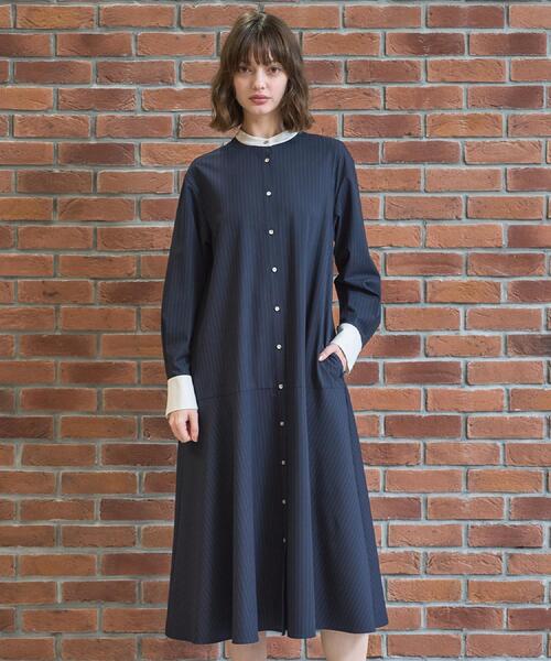 DRESSTERIOR(ドレステリア)の「ウォッシャブルストライプシャツワンピース(ワンピース・レディース・ネイビー系2/ライトグレー系2・36/38)」の3枚目の写真