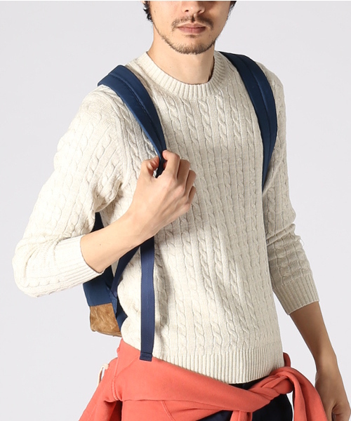 JOURNAL STANDARD（ジャーナルスタンダード）の「スラブコットン ケーブルクルーネックニット#（ニット/セーター・メンズ・グレー/ネイビー/アイボリー/カーキ・MEDIUM/LARGE）」の2枚目の写真