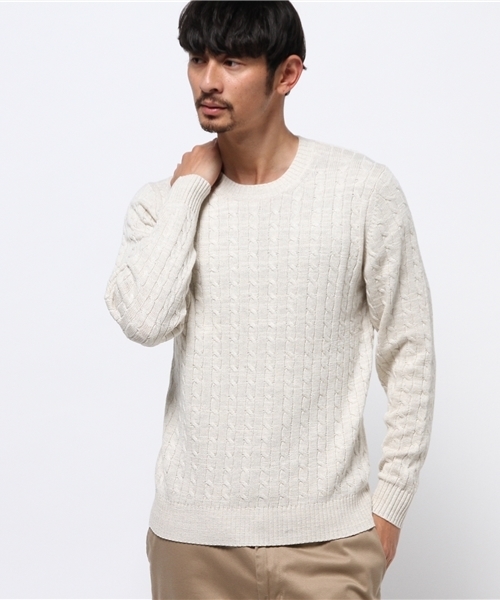 JOURNAL STANDARD（ジャーナルスタンダード）の「スラブコットン ケーブルクルーネックニット#（ニット/セーター・メンズ・グレー/ネイビー/アイボリー/カーキ・MEDIUM/LARGE）」の12枚目の写真